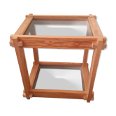 Light solid wood side table. 2 dyed glass shelves.