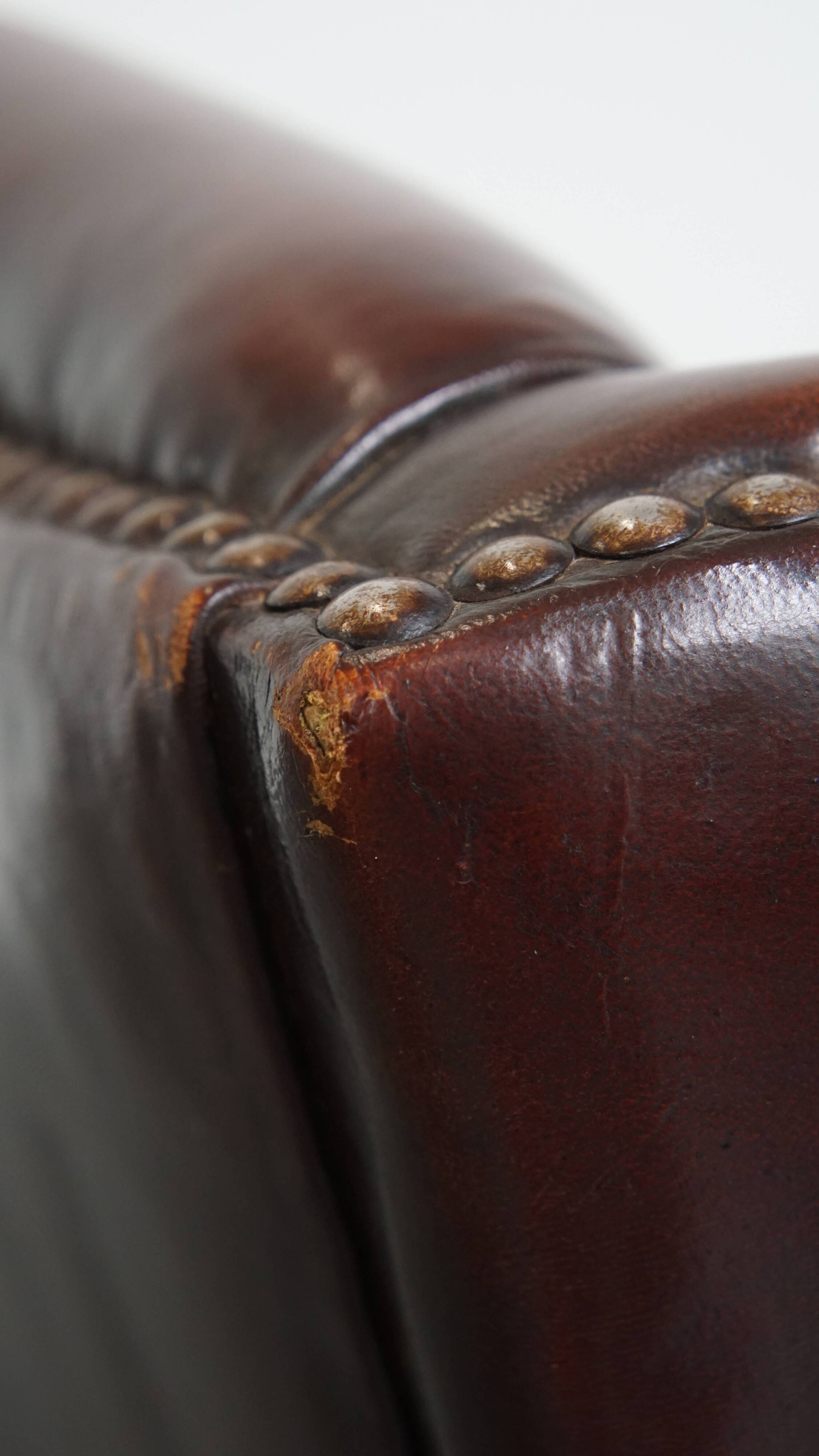 Dark English-Style Sheepskin Wingback Chair