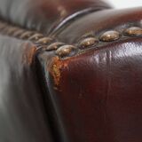 Dark English-Style Sheepskin Wingback Chair