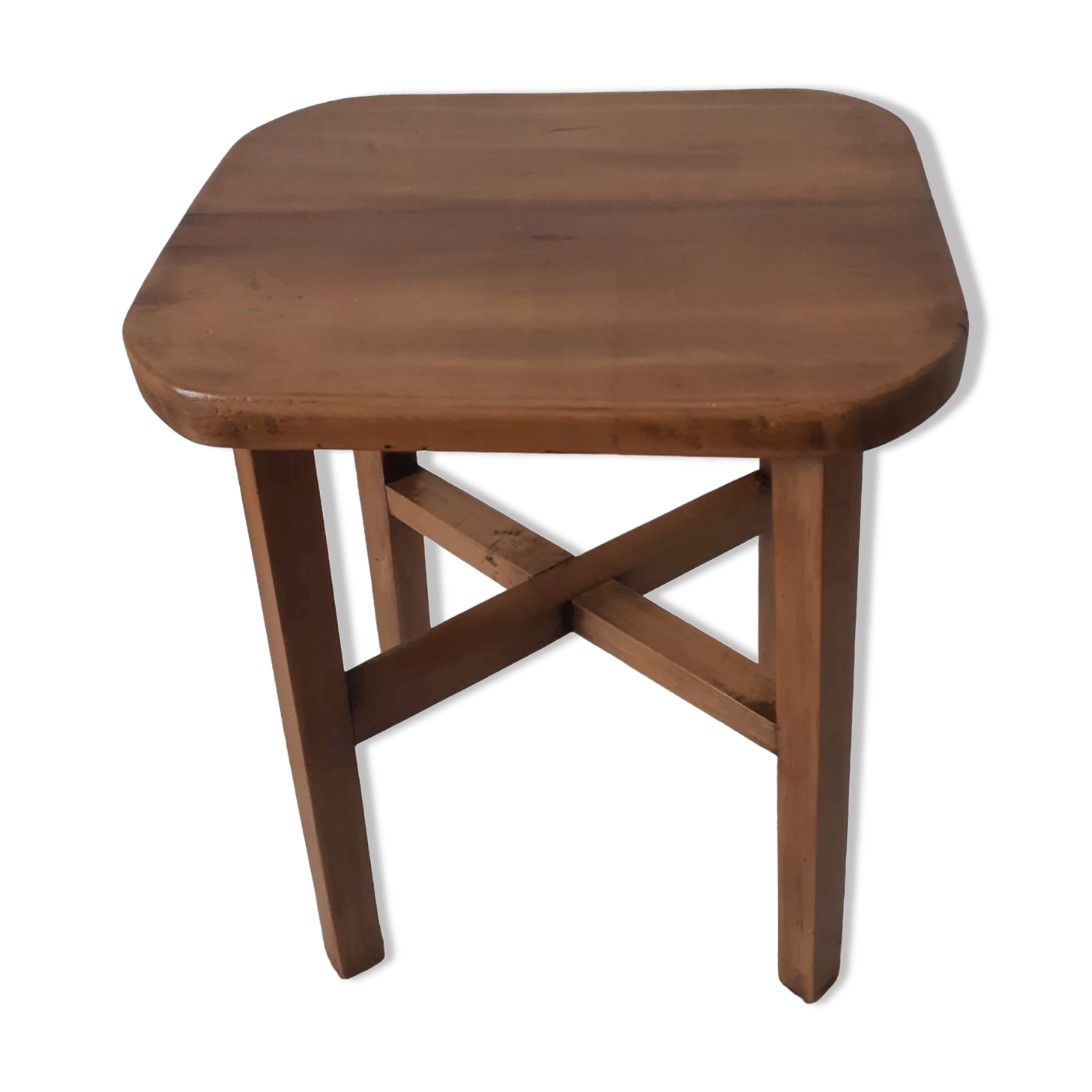 Antique waxed wood stool, side table, vintage seat, farmhouse stool