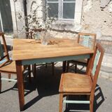 Table and chairs art deco wood and pastel