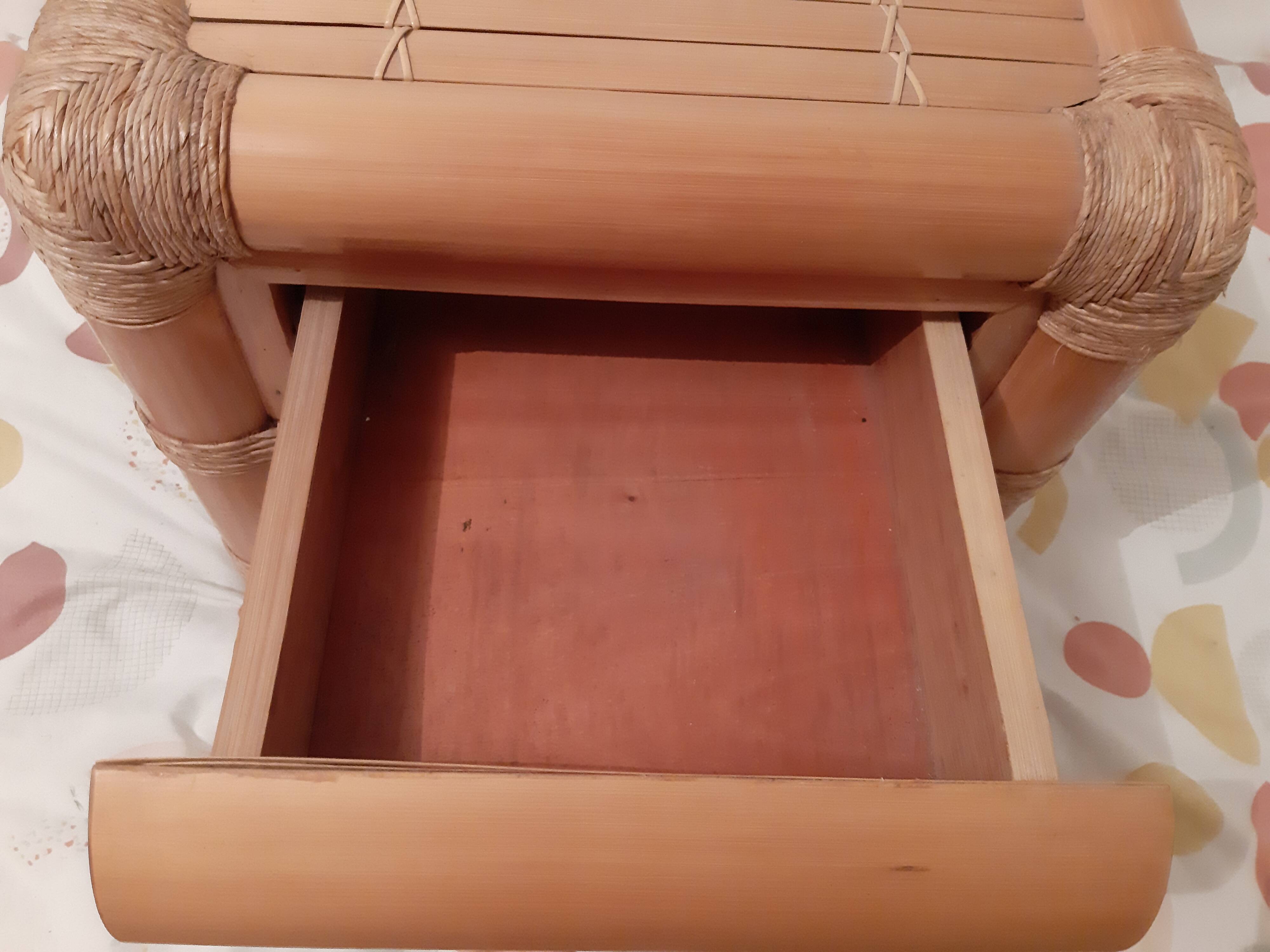 Vintage bamboo bedside table with drawer