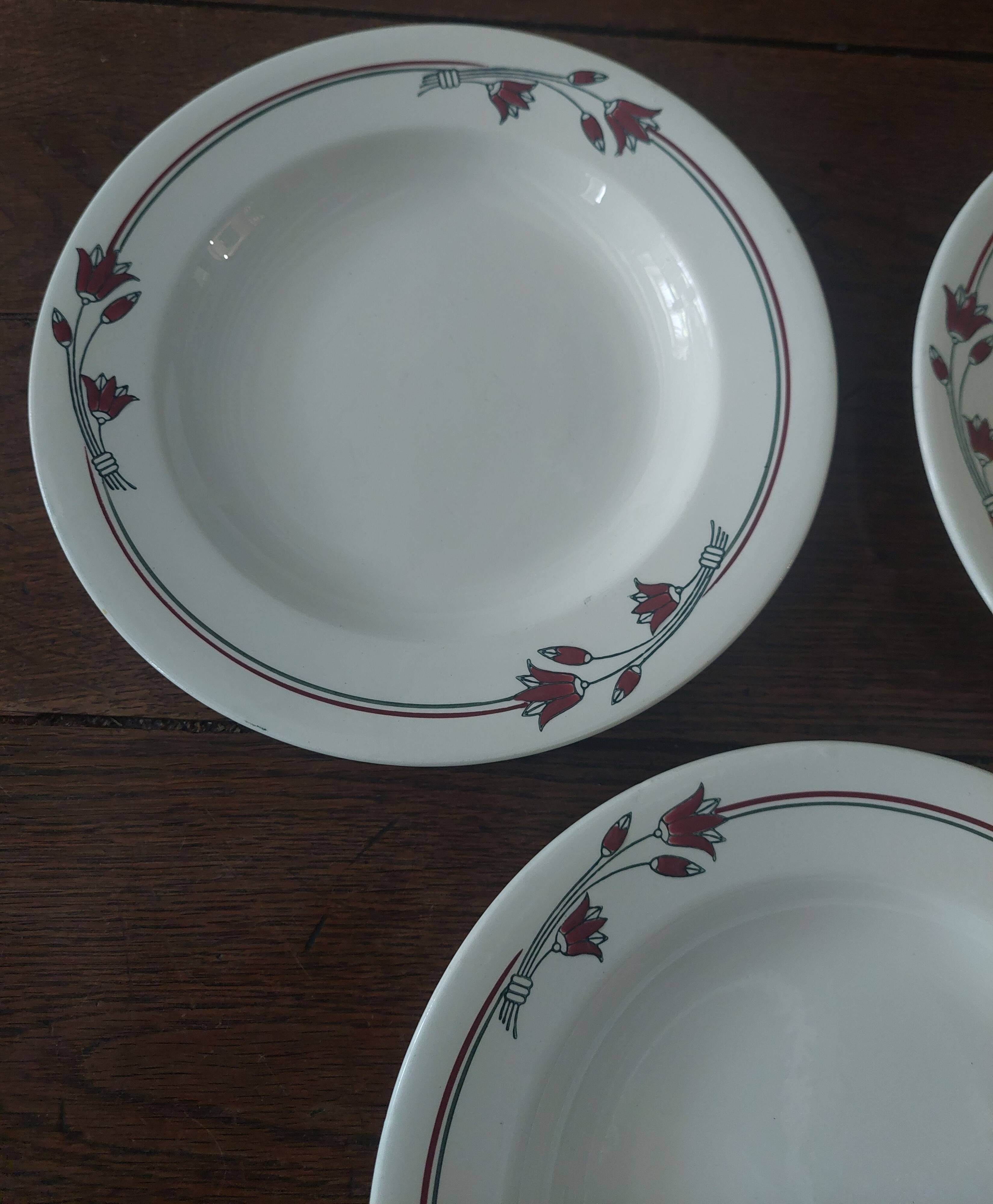 Salins E.Charbonnier half-soup plates, Athos decor, series of three years