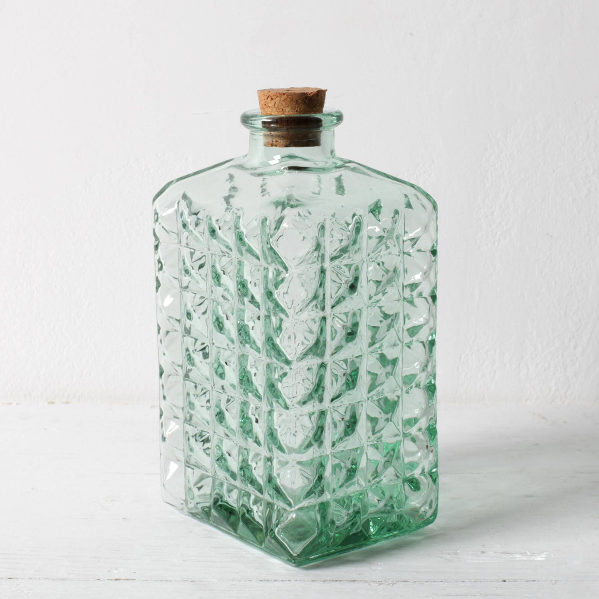 Georgia Green Glass Decanter with Cork Stopper / Spain / 1990s
