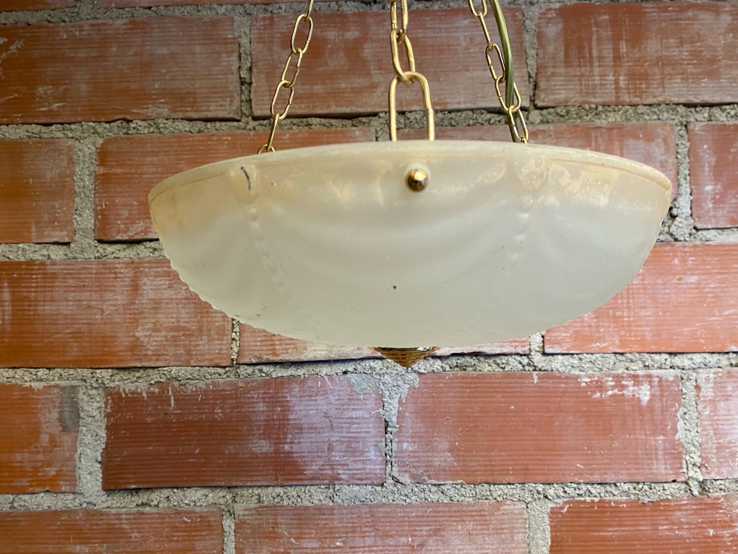 Antique Pendant Light Dome Molded Glass + Vintage Gold Metal