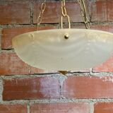 Antique Pendant Light Dome Molded Glass + Vintage Gold Metal