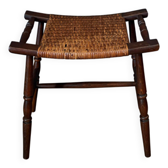 Oakwood 20th Century Turned Wood and Wicker Stool