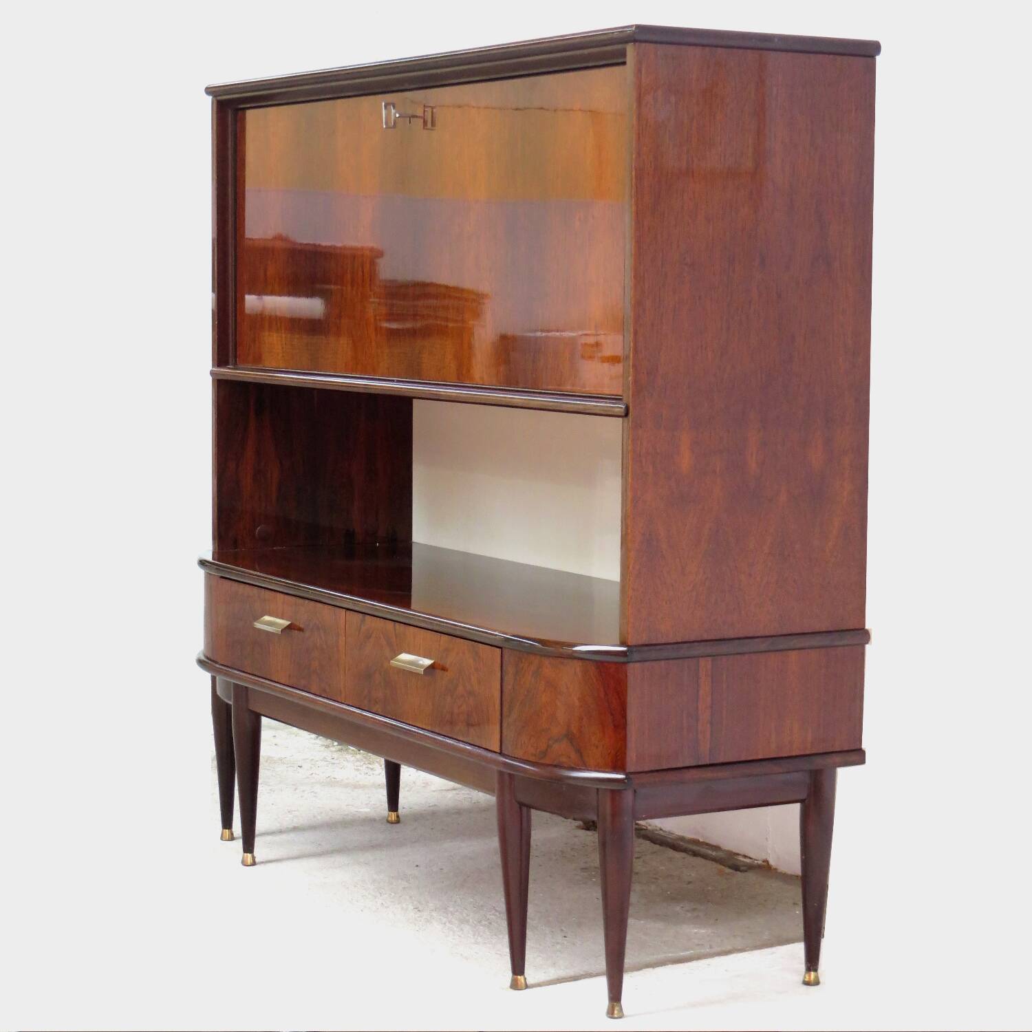 Vintage mid century Art Deco secretary bar cabinet in rosewood, 1930s