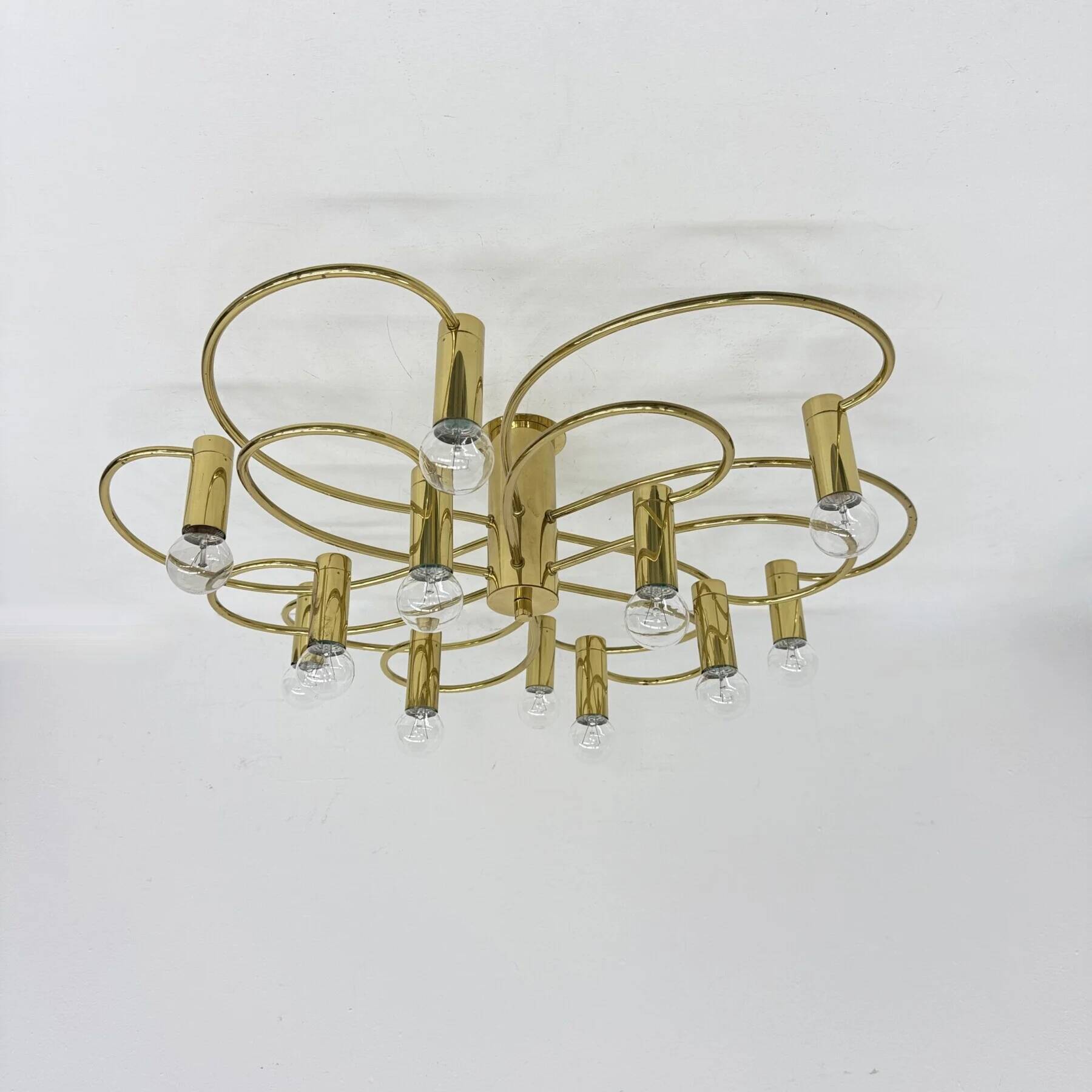 Leola sculptural brass 12-light ceiling or wall flush mount, 1970s