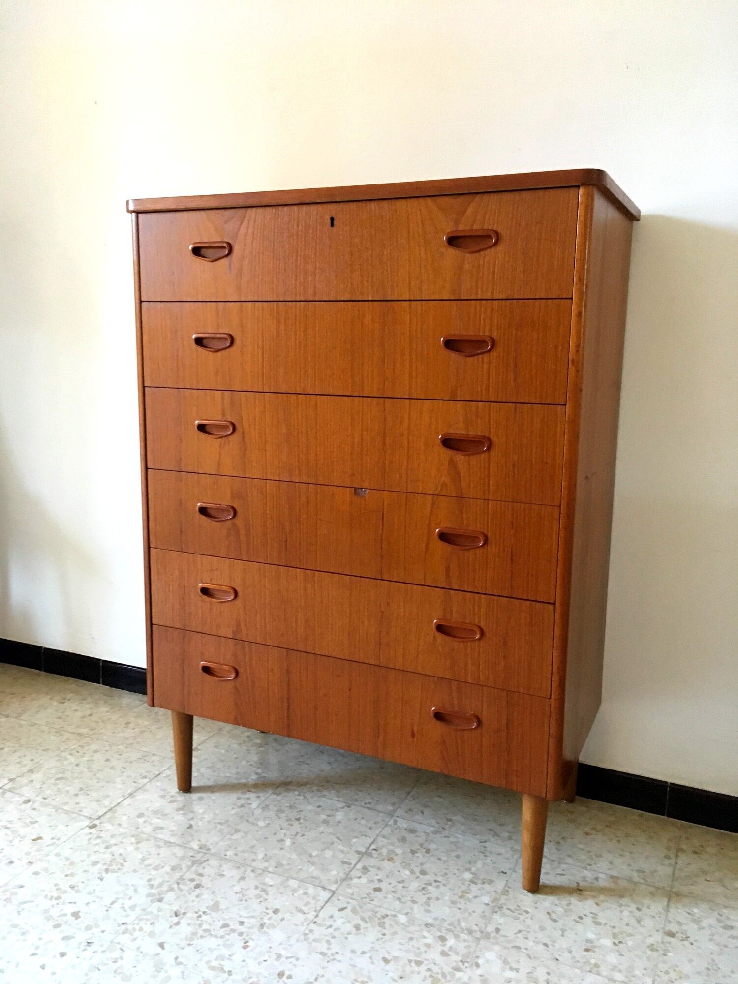 Scandinavian vintage teak stamped dresser 60s