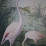 Old oil on canvas framed, "Flamingos"