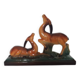 Art Deco ceramic sculpture of a pair of antelopes by Charles Lemanceau