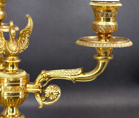 Pair of Chandeliers/Candelabra in Solid Bronze Empire Style Caramel Patina