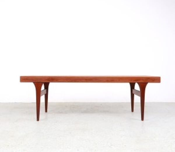 Table basse en teck vintage avec carreaux bleus par Johannes Andersen, Silkeborg années 1960.