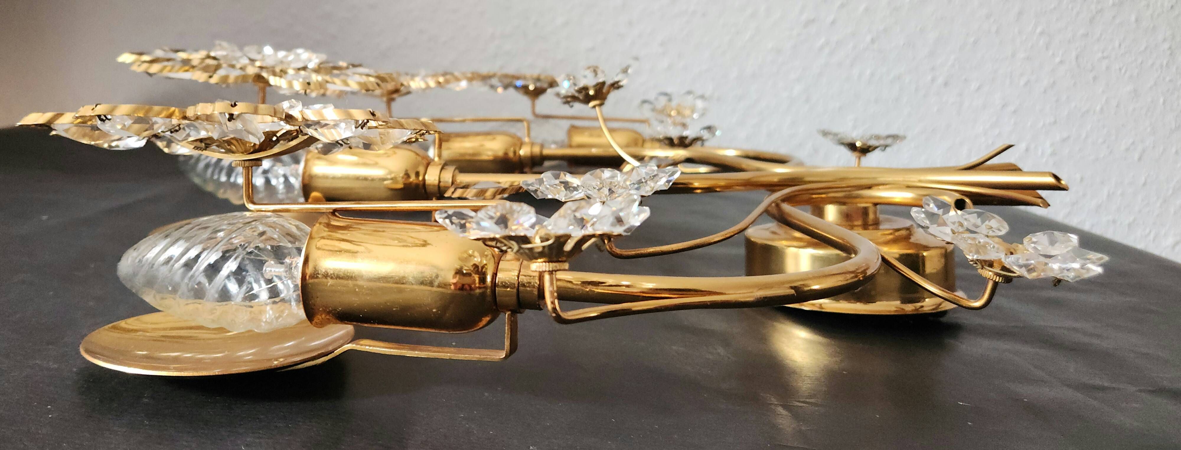 Palwa Hollywood Regency vergoldet Wandlampe Messing Swarovski Kristallen