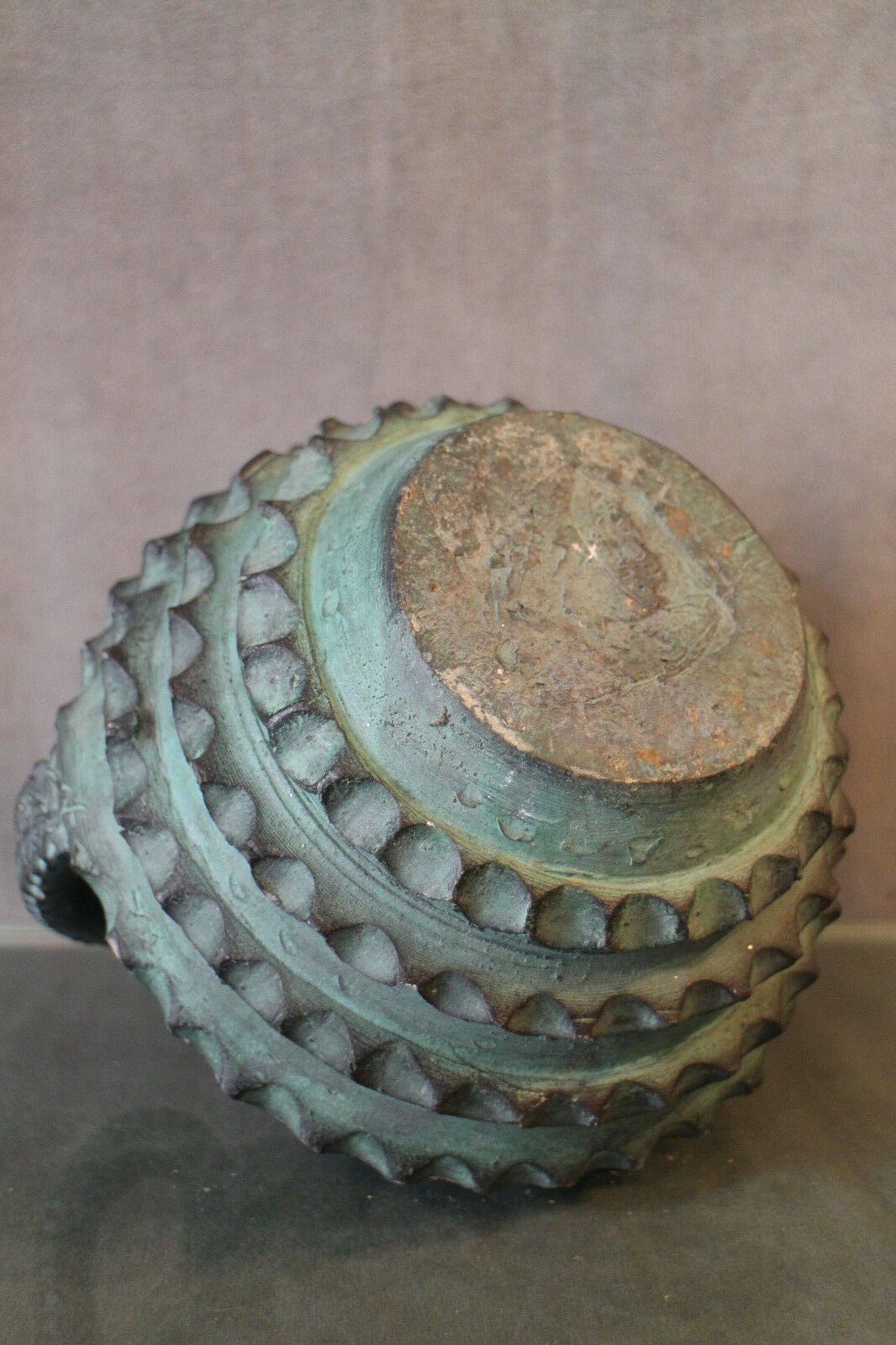 Terracotta vase with ceramic bronze green patina vase