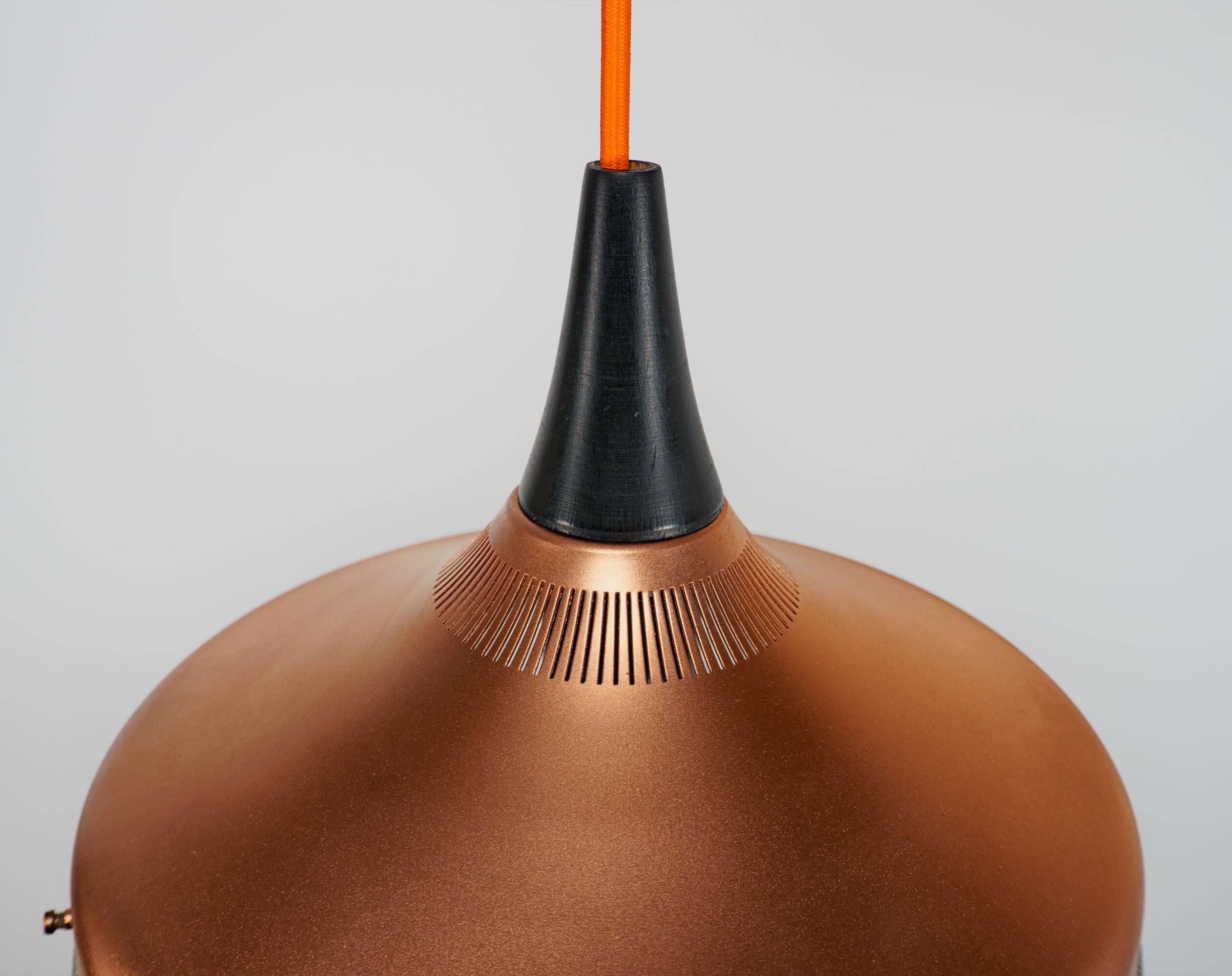1970s Scandinavian Style Copper, Black & Prismatic Glass Pendant Lamp