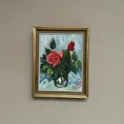 Original Swedish Oil on Canvas– “Still Life with Pink Rose” by Jacques Lalande – Vintage & Framed – 36 × 45 cm (14.1" × 17.7")