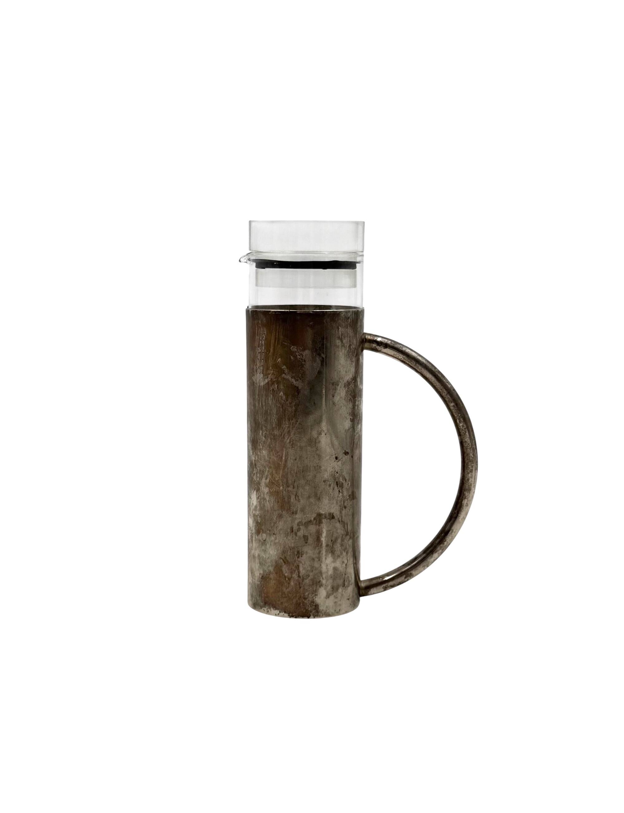 Modern silverplated and glass cruet mod. Oilvine, Lino Sabattini Italy 1970