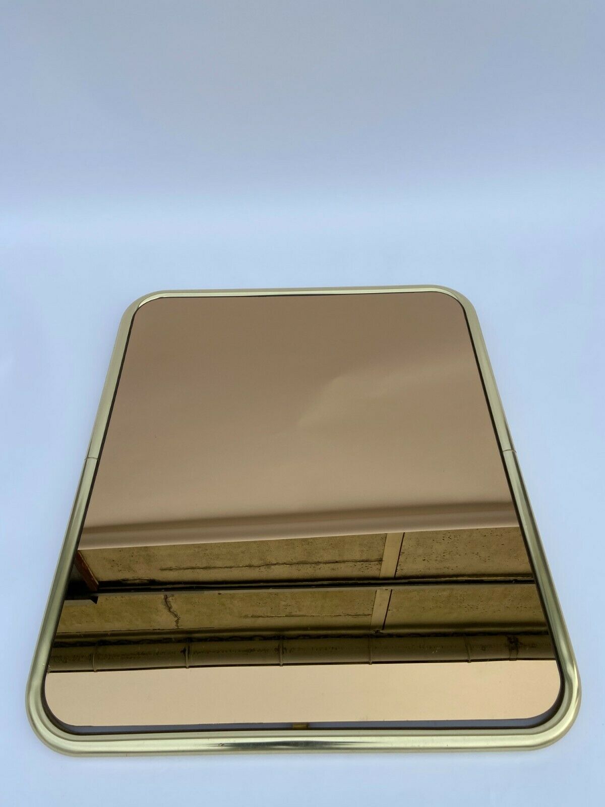 Mirror 1980 brass entourage dore modernist glass smokes 91x76cm