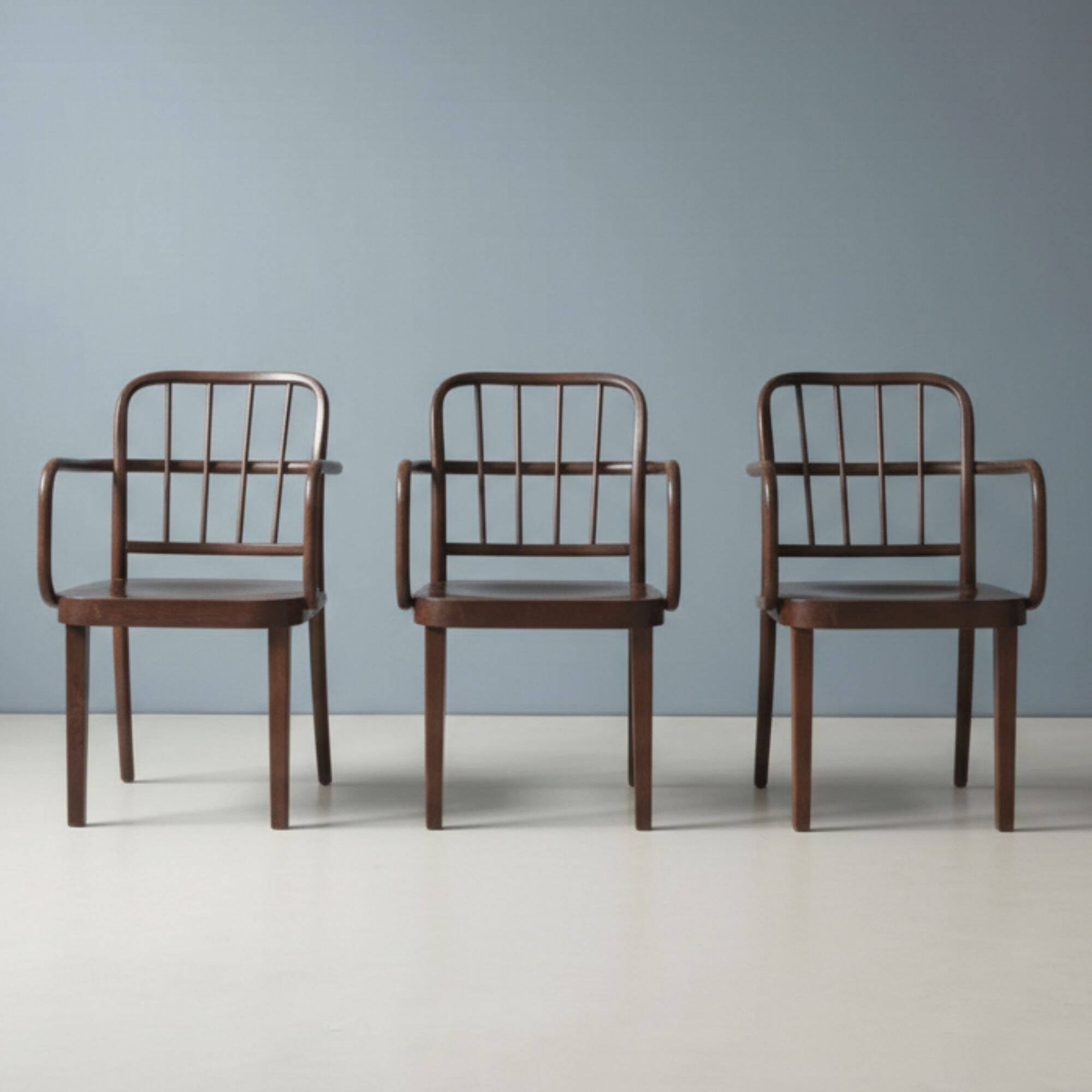 Set of 3 bentwood armchairs attributed to Josef Hoffmann for Thonet, Czechoslovakia, 1930s–1950s