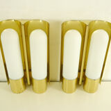 Wall lights brass & glass opal of limburg 1970 s