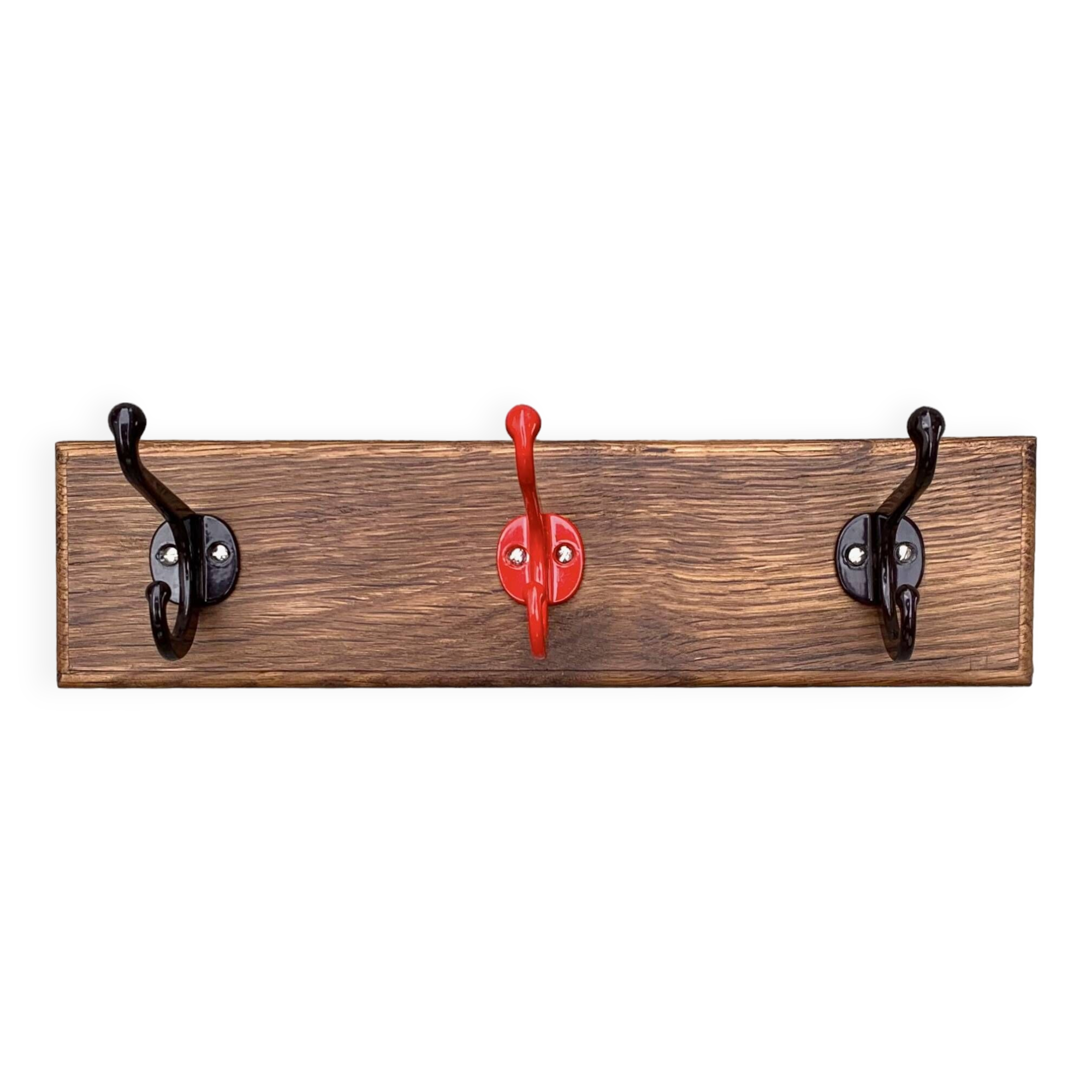Vintage school coat rack in solid wood - 3 coat hooks in lacquered metal