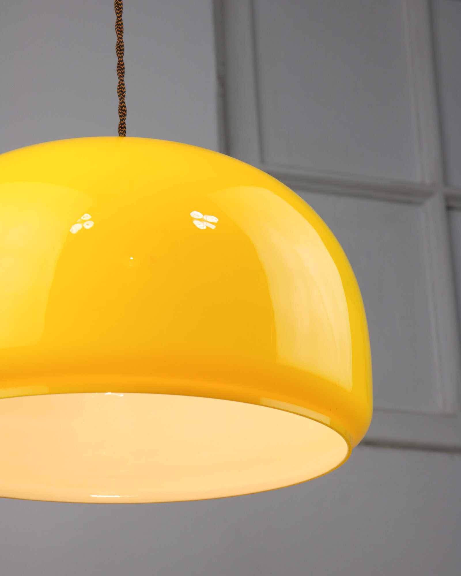 Mid-century Yellow Glass & Brass Pendant Lamp