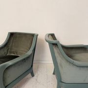 Pair Lounge Chairs in green velvet and lacquered wood, France, 1950