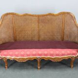 Antique Carved Sofa with Cane Sides , Czechoslovakia