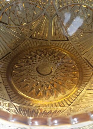 Vintage pressed glass salad bowl amber Belgium - Art Deco style