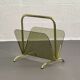 Vintage magazine rack in smoked glass and brass.