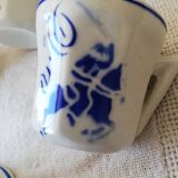 Vintage Porcelain Dinner Set 7 Small Cups with Horseman and Lasso Motif