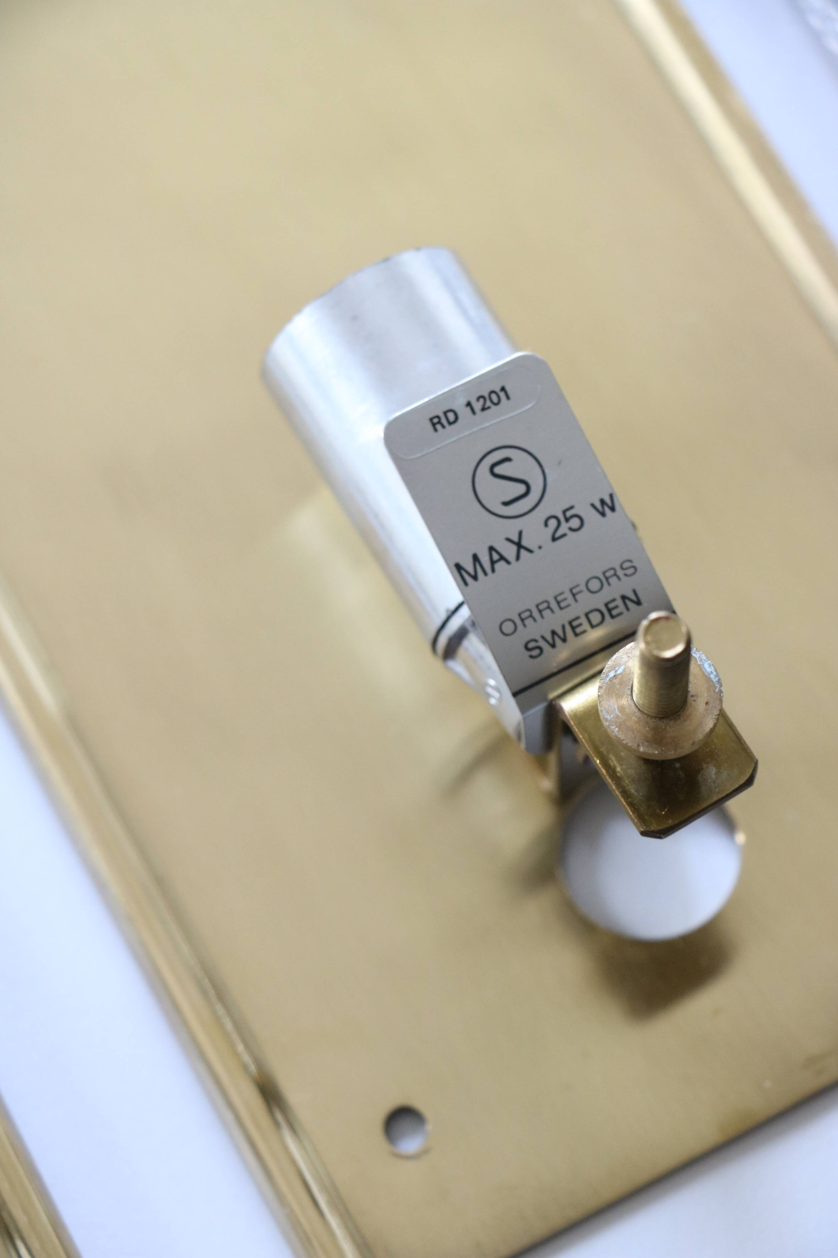 Pair of glass and brass sconces by Carl Fagerlund for Orrefors, 1960