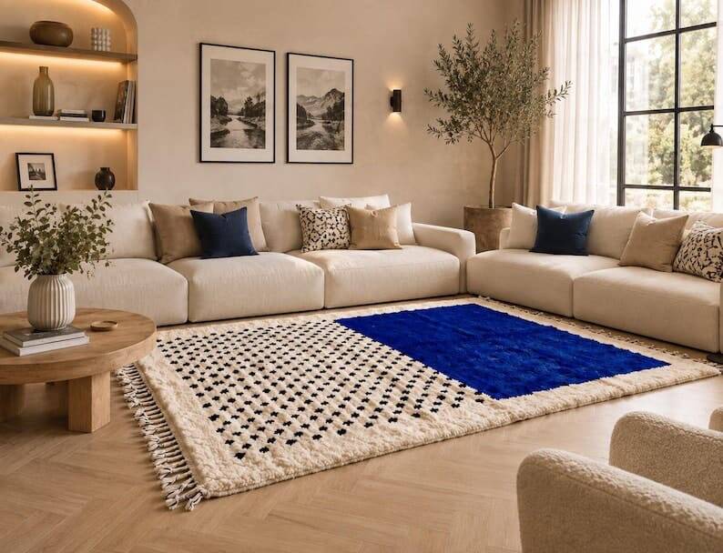 Handmade traditional natural wool rug 2/3 m