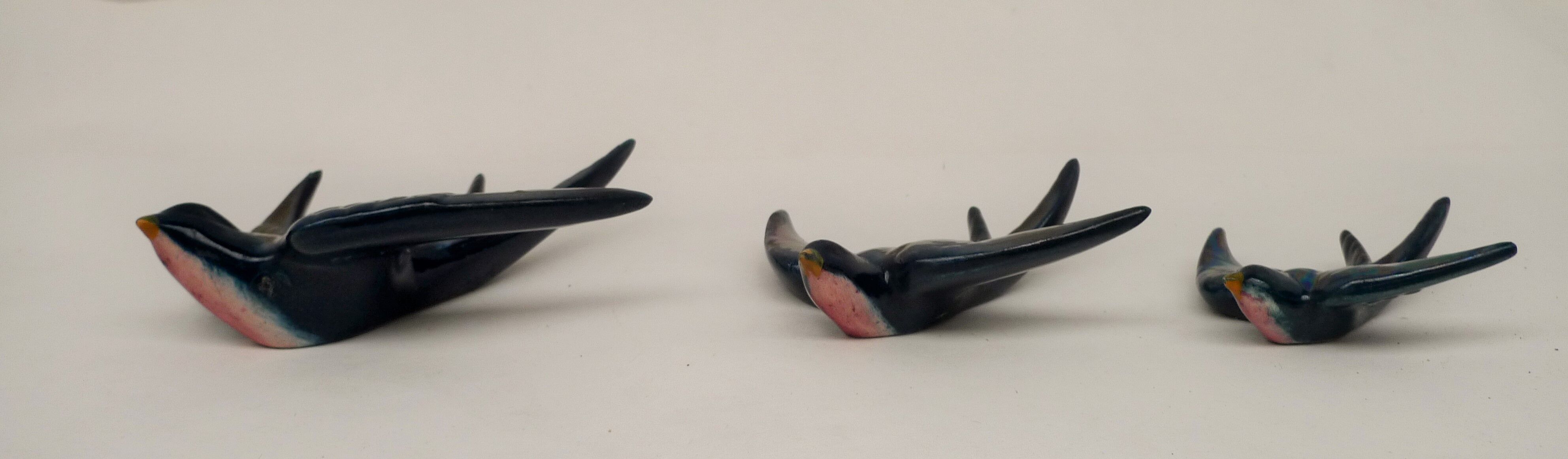 3 iridescent ceramic swallows