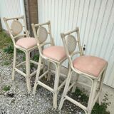 3 white stools vintage bar bamboo wicker rattan