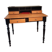 Restored antique desk in chic country style / two-tone black and wood