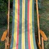 Transat/ chilienne vintage en bois avec repose-pieds — Années 60
