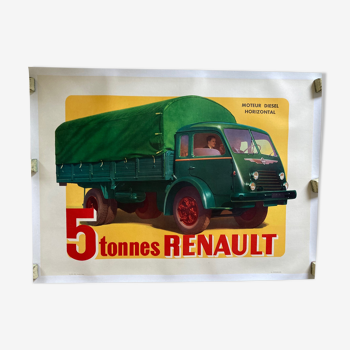 Affiche ancienne original litho camion 5 tonnes renault 80 x 120 entoillée