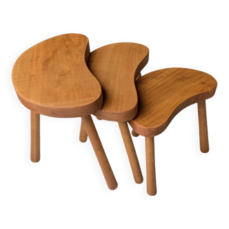 Trio of solid wood "bean" coffee tables