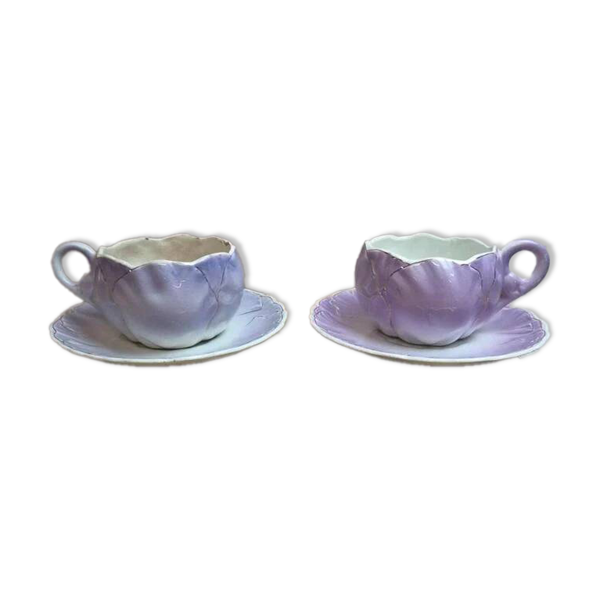 2 grandes tasses à petit déjeuner / chocolat K&G Lunéville avec soucoupes