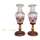 Portuguese Farmhouse rustic wooden table lamps with torch glass shades, 1970s, Set of 2