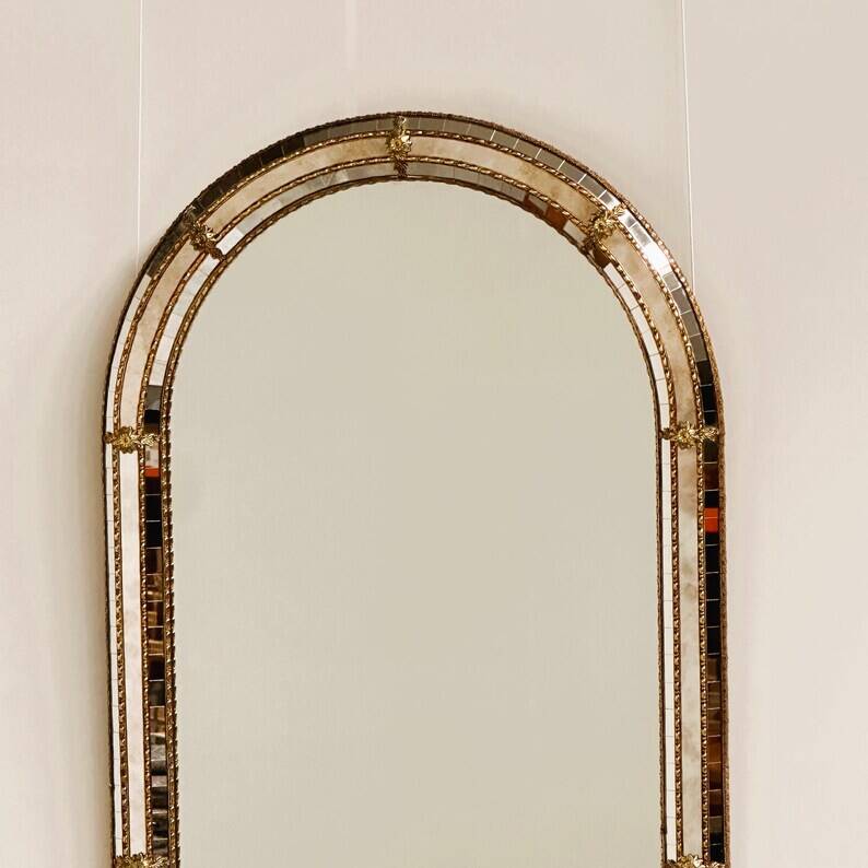Vintage Spanish Mosaic Mirror with Arched Top – 1970s