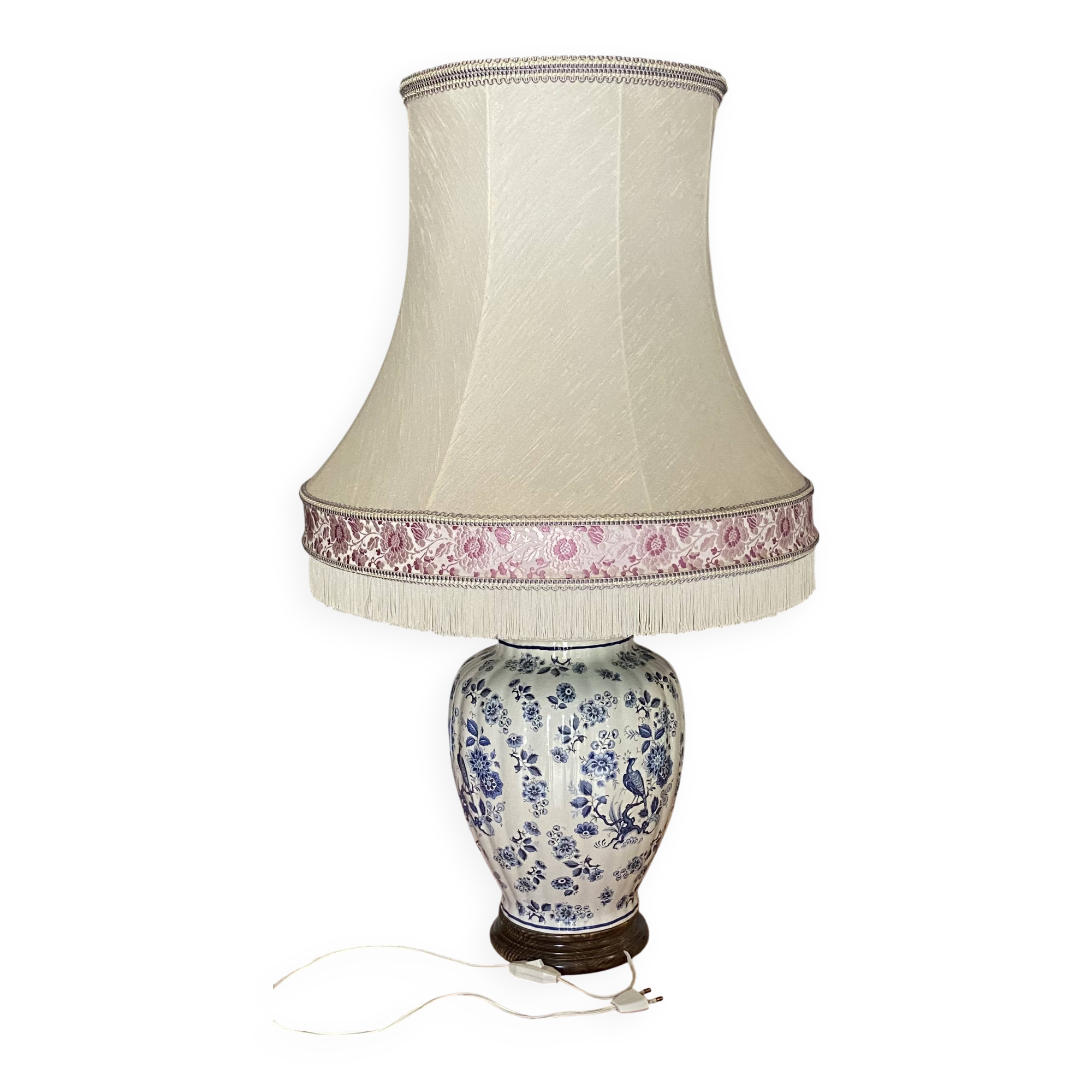 Moustier blue bird lamp and lampshade