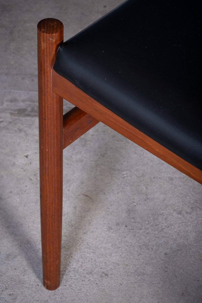 Teak Stools with Black Leather Tops by Spøttrup Møbelfabrik, 1960s, Set of 2