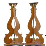 Large pair of late 18th/early 18th century painted wooden candlesticks, bases, tripods