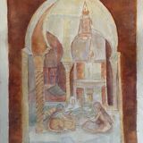 Tableau Aquarelle originale "Vue Orientaliste Medersa" signée Rose Picard