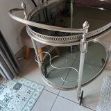 Chariot desserte ovale métal argenté année 60