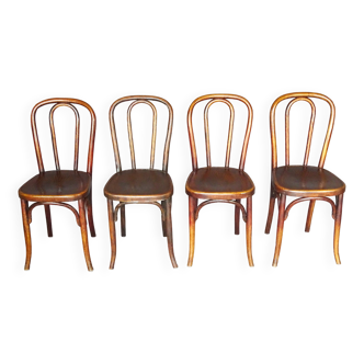 Set de 4 chaises Fischel bistrot N°113, vers 1910 assises bois